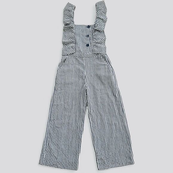 Zara Kids Size 11-12 Blue Navy Checkered Jumpsuit Chic & Comfy Preowned Gem - Picture 1 of 13